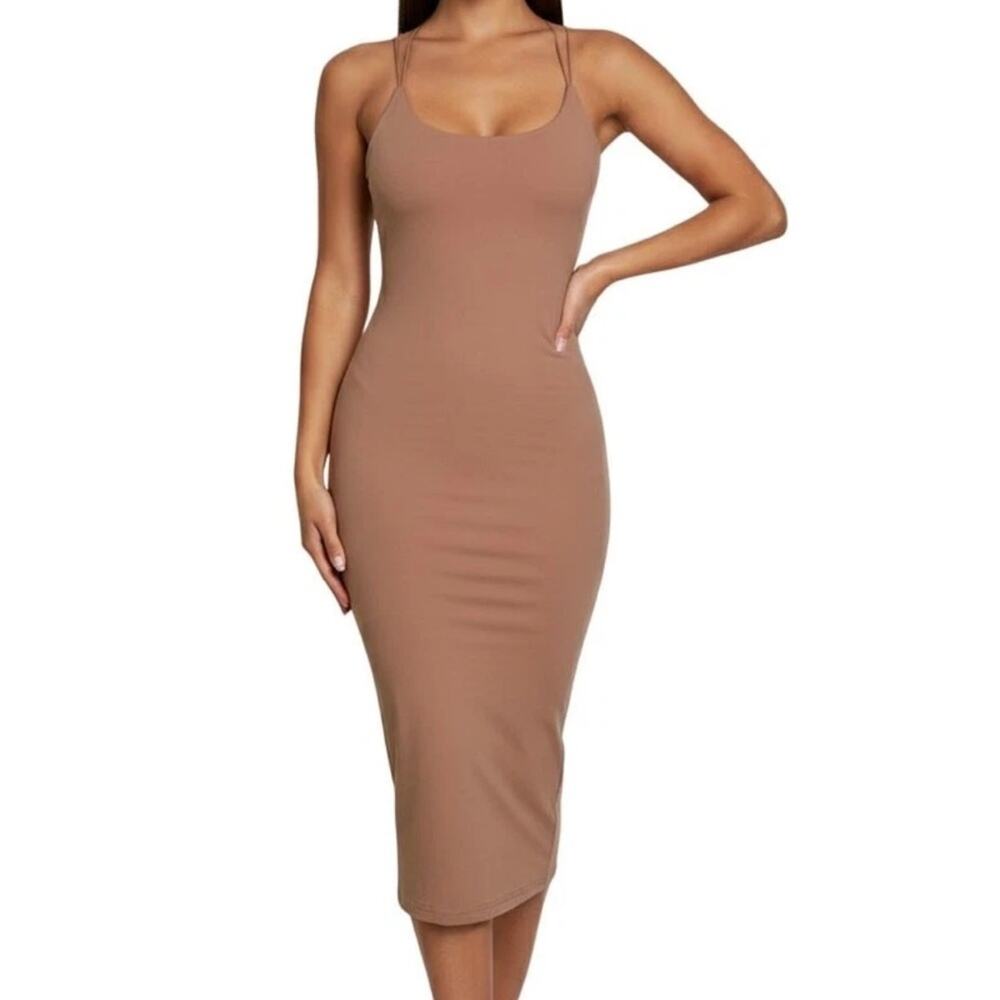 RDI Cami Bodycon Dress Women’s Small Latte Blush Tan Double Strap NWT